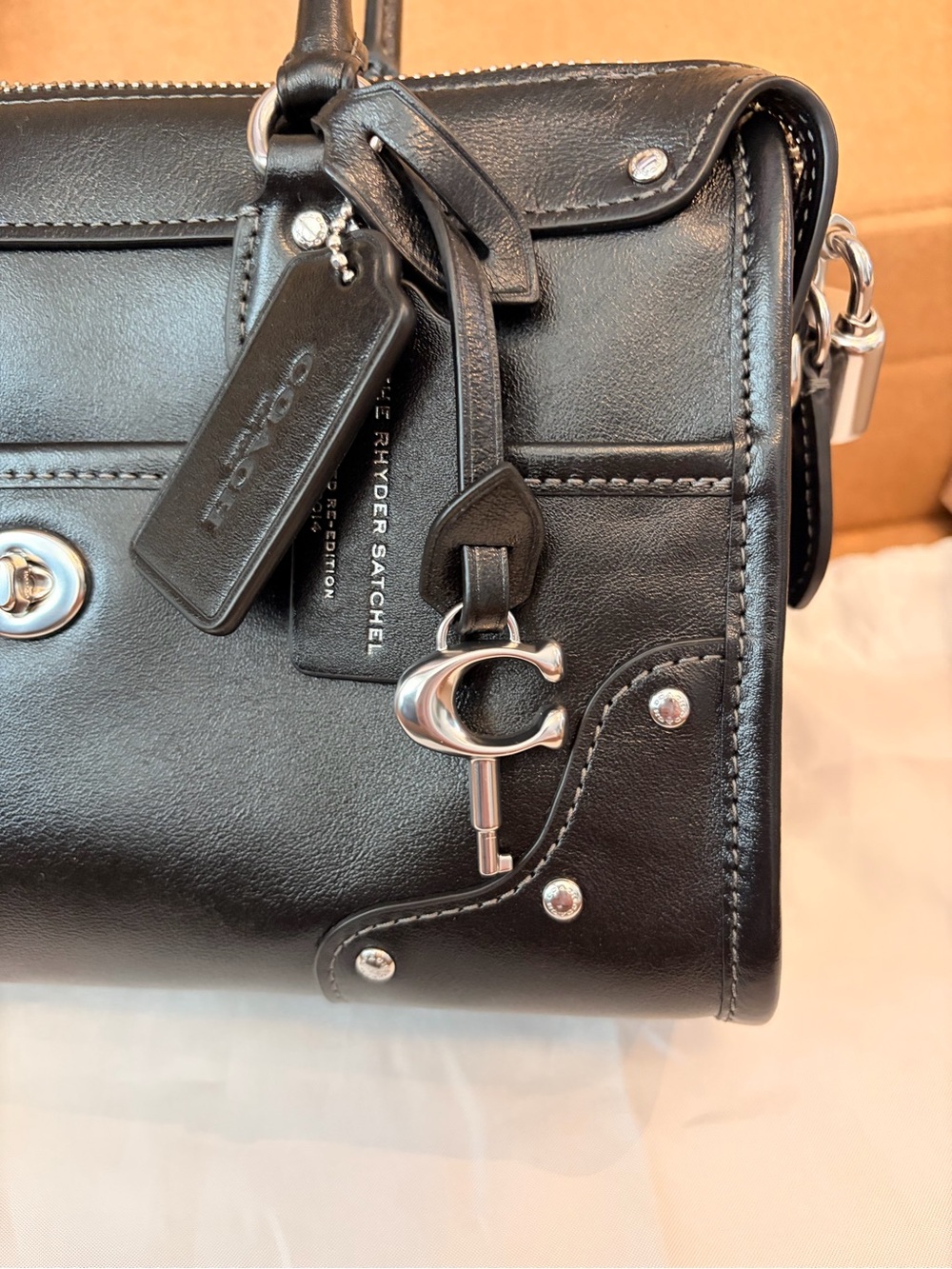 *sold* Coach Black Leather Rhyder Satchel Bag 24 - Picture 7 of 11